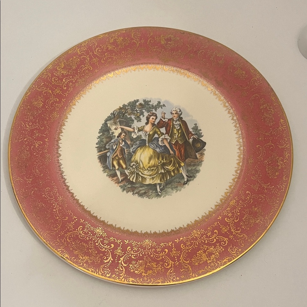 Elegant Pink and Gold Decorative Plate Made in USA